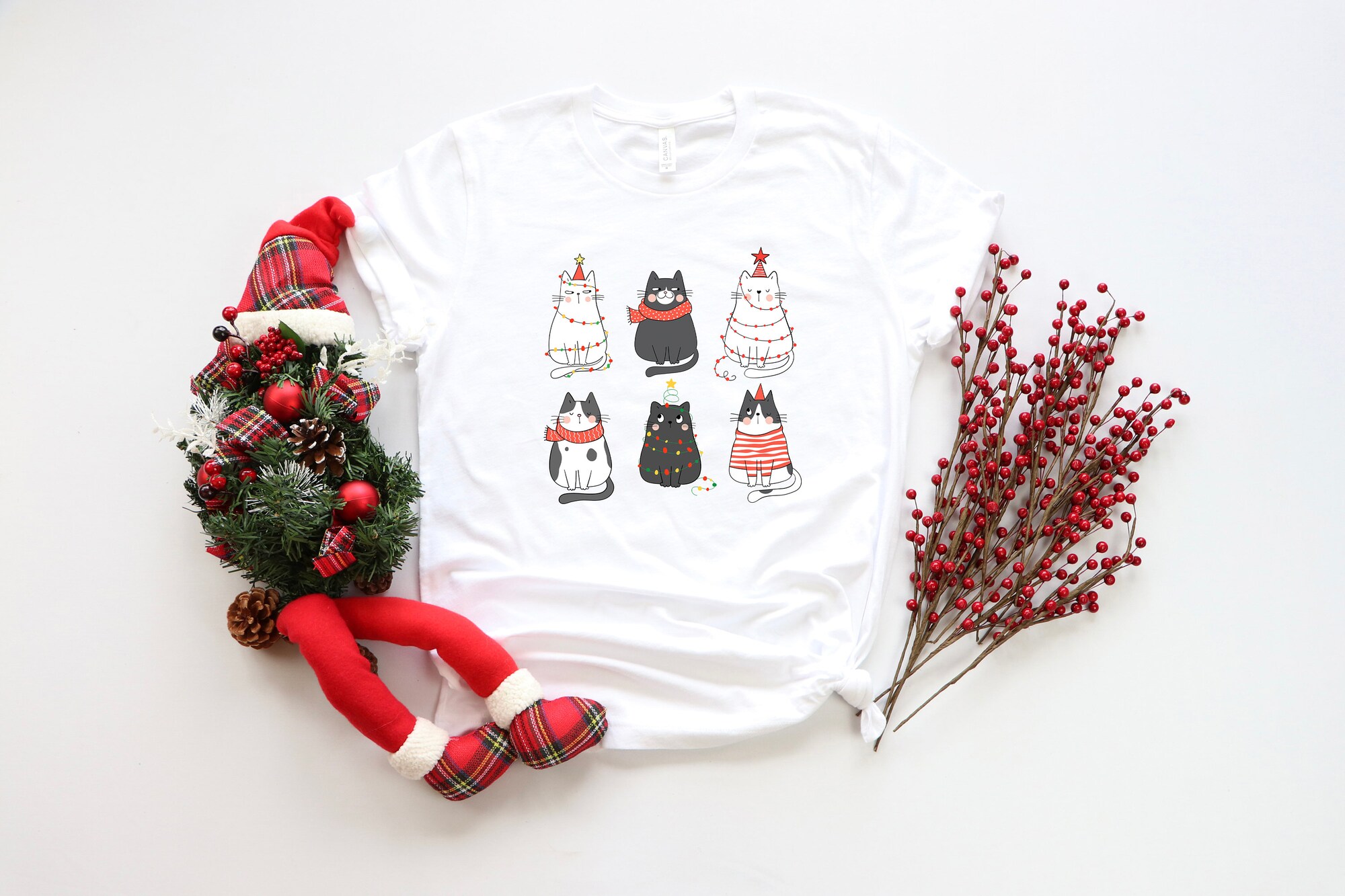 Meowy Christmas Shirt | Cat Lover Holiday Gift Cat Mom Tee image 1