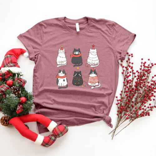 Meowy Christmas Shirt | Cat Lover Holiday Gift Cat Mom Tee image 0