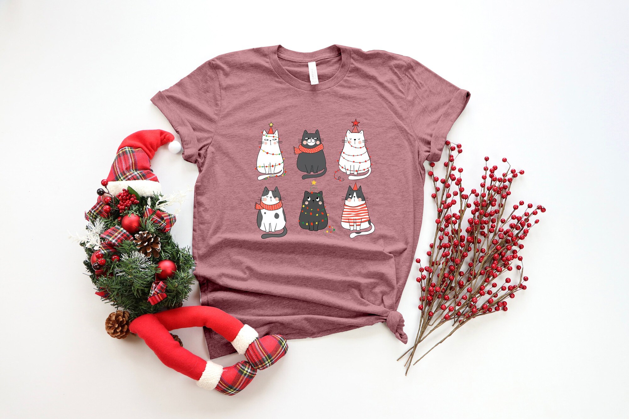 Meowy Christmas Shirt | Cat Lover Holiday Gift Cat Mom Tee image 0