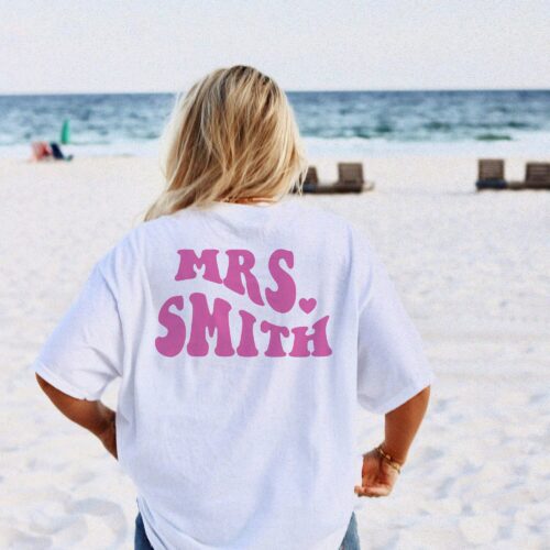 Custom Mrs Bride Shirt - Retro & Trendy Personalized Tee Bachelorette Bridal Party image 0