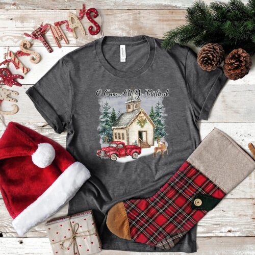 O' Come All Ye Faithful T-Shirt | Christmas Tree Shirt image 0