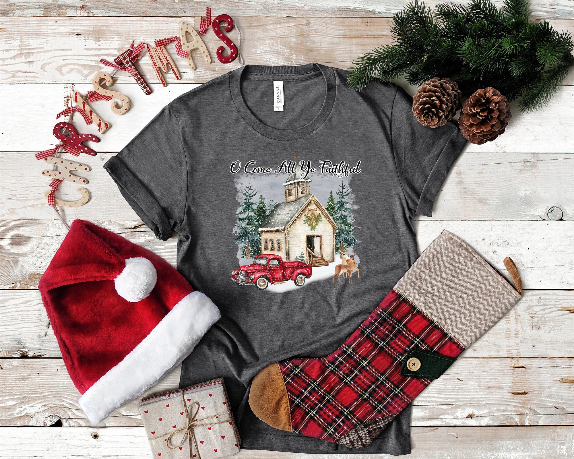 O' Come All Ye Faithful T-Shirt | Christmas Tree Shirt image 0