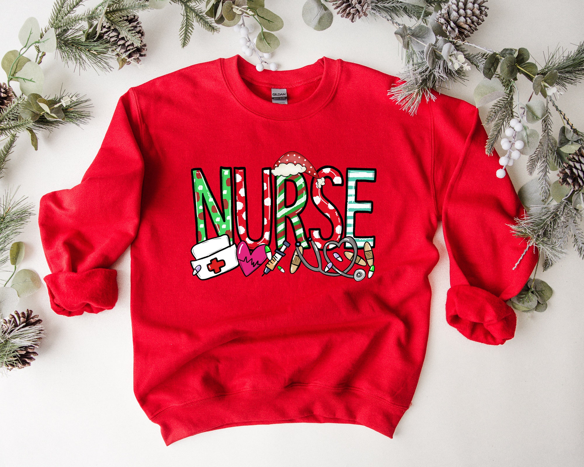 Christmas Nurse Shirt: Nursing School Santa Gift Stethoscope RN Tee image 2