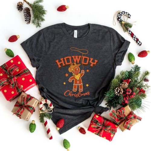 Howdy Gingerbread Cookie Christmas Sweatshirt | Santa Cowboy Retro Tee image 0