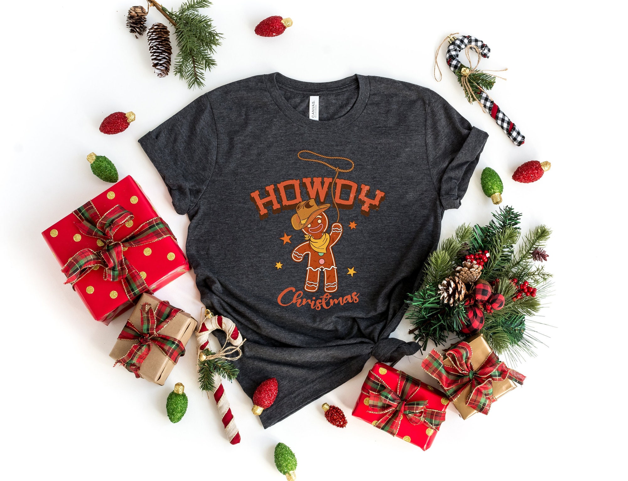 Howdy Gingerbread Cookie Christmas Sweatshirt | Santa Cowboy Retro Tee image 0