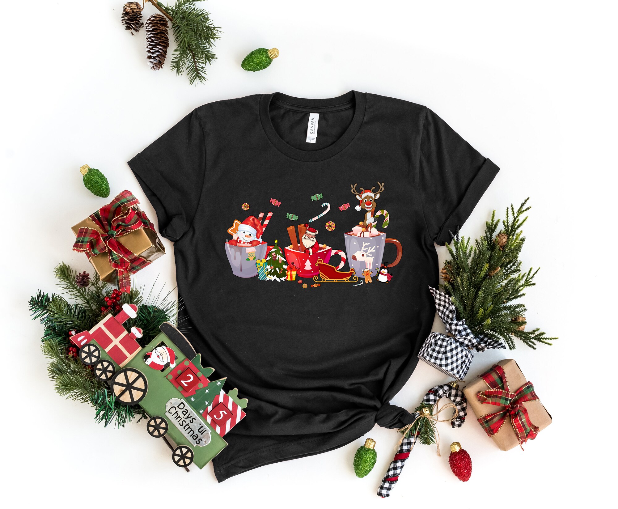 Christmas Santa Coffee Shirt | Funny Winter Women's Tee image 1