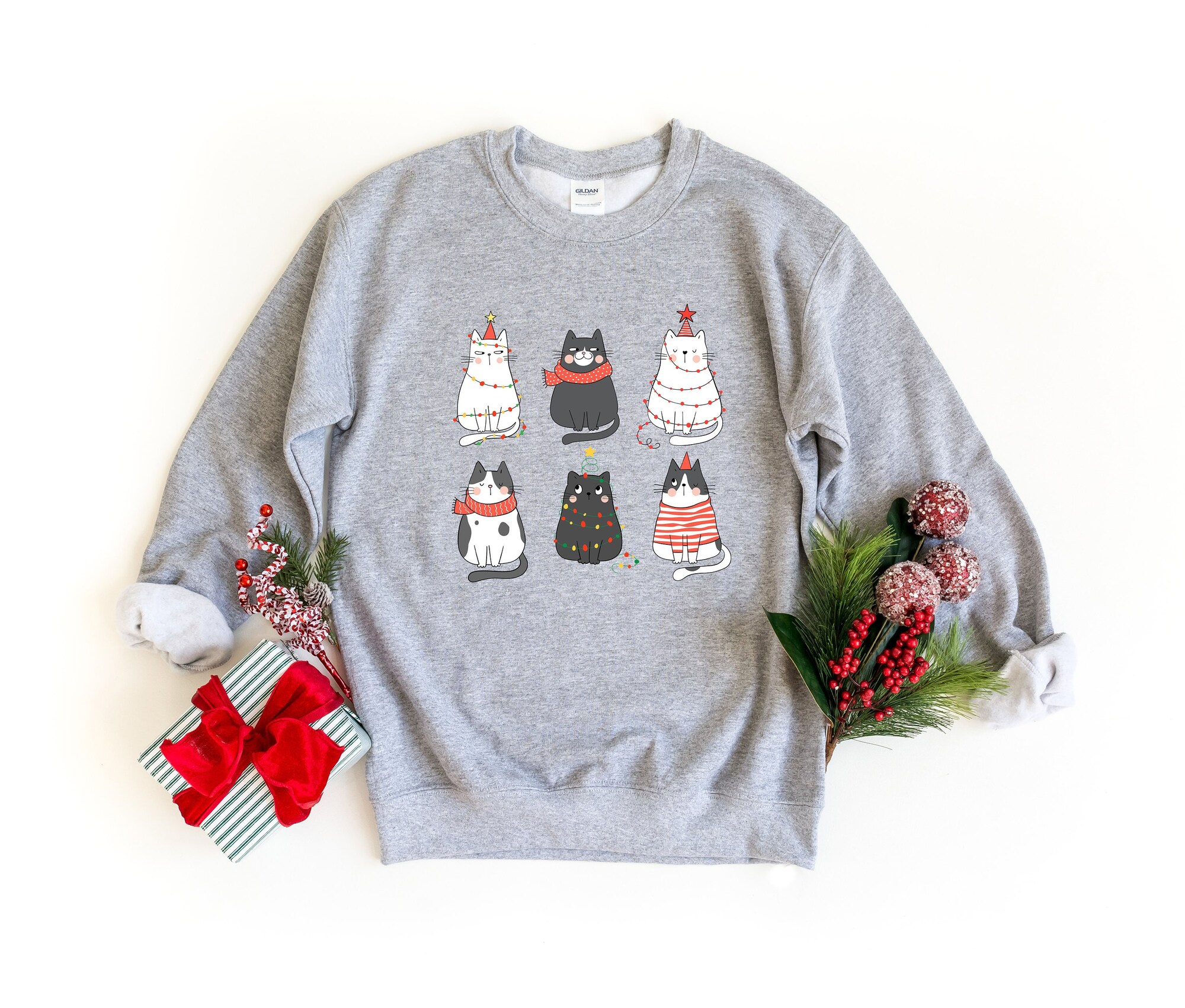 Meowy Christmas Shirt | Cat Lover Holiday Gift Cat Mom Tee image 2