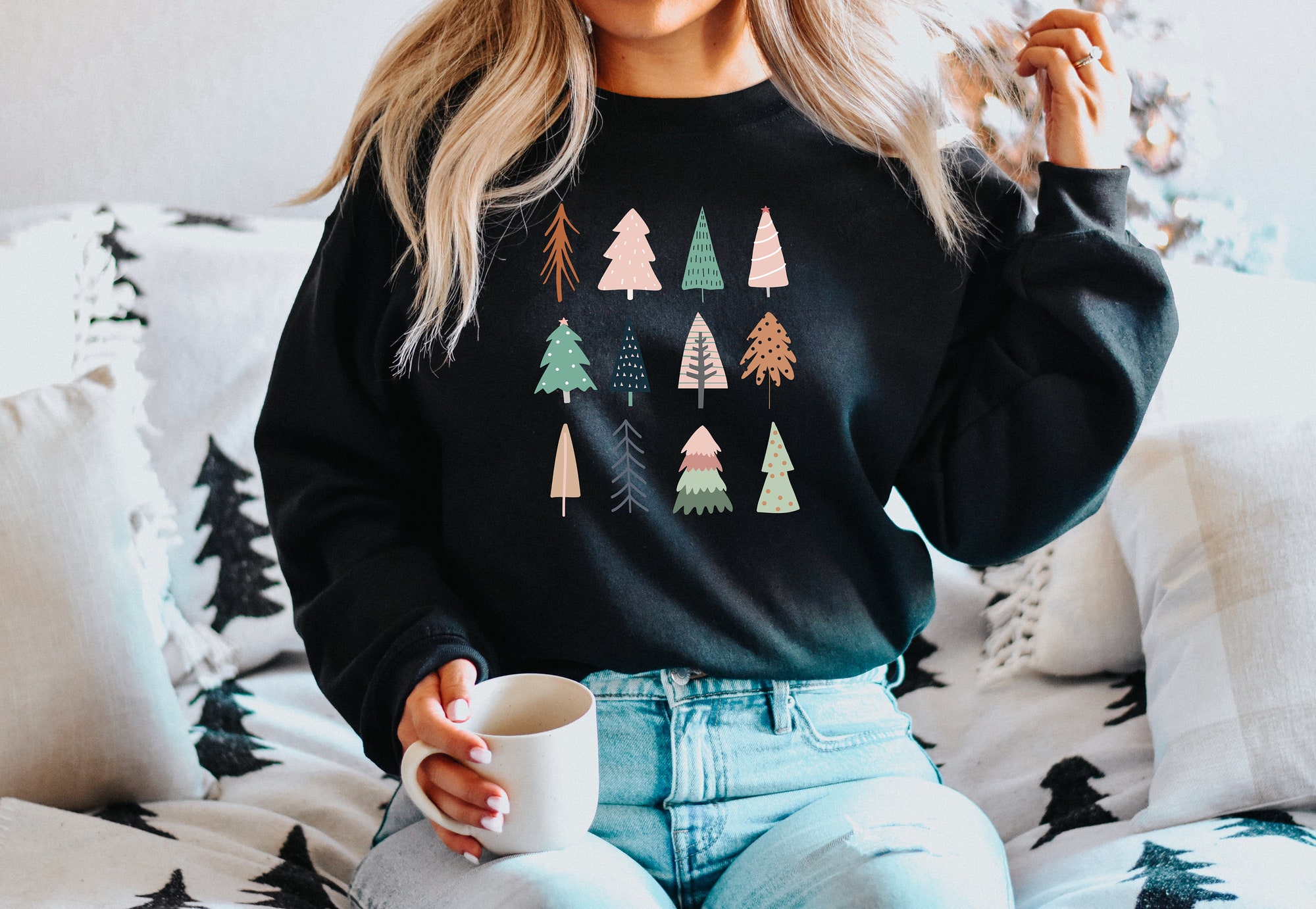 Boho Christmas Trees Shirt | Cute Christmas Sweatshirt image 2