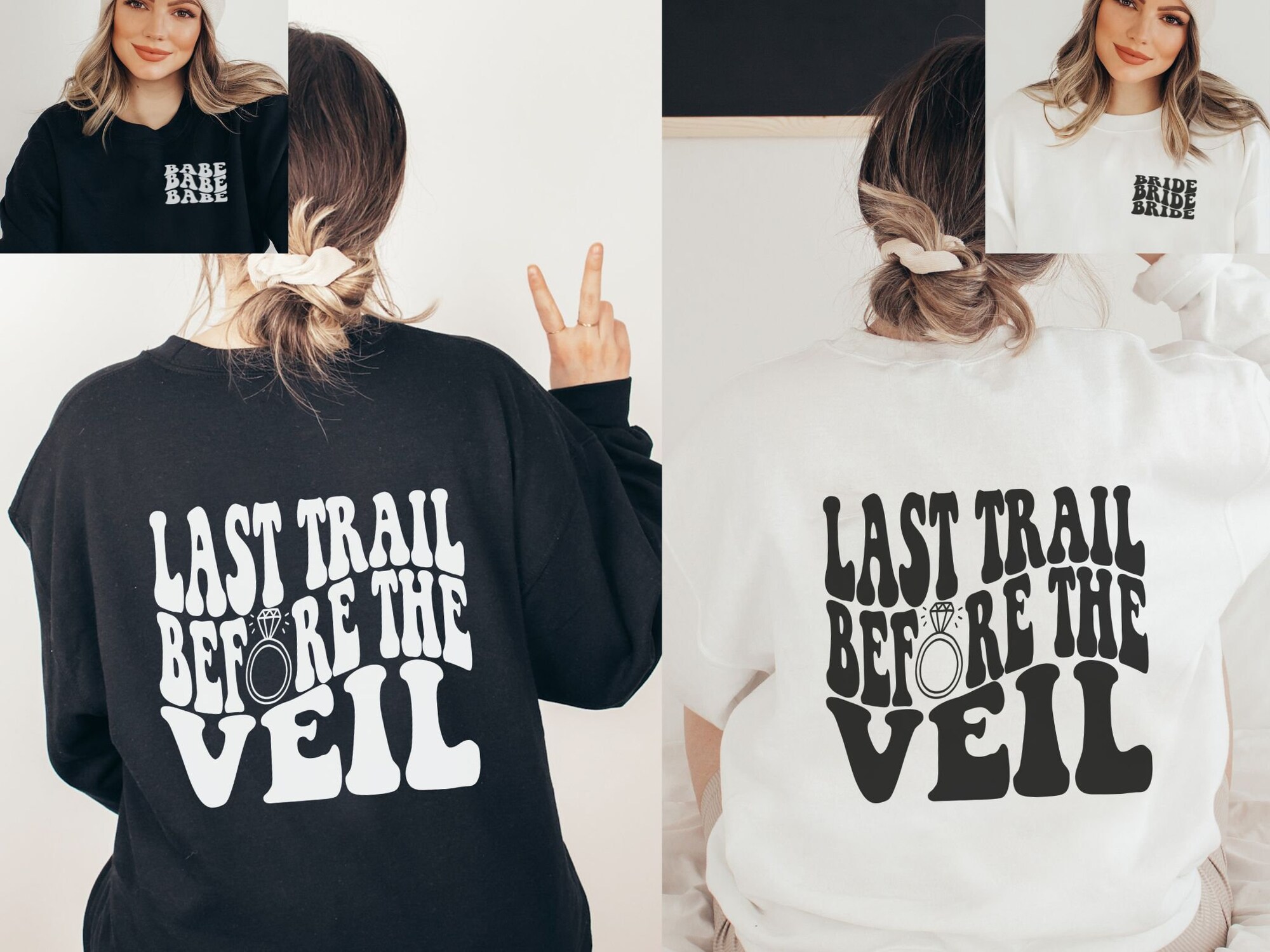 Last Trail Before The Veil Camping Bachelorette Party Trail/Veil: Hiking Bach Sweatshirts for Mountain Bride image 6