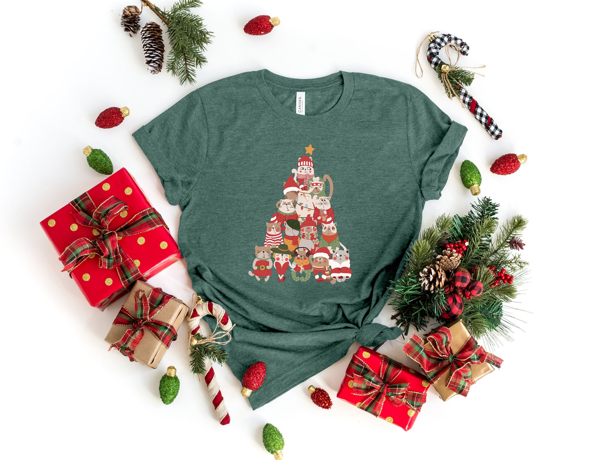 Cat Christmas Tree Shirt: Meowy Cat Lover Gift Merry Christmas image 1