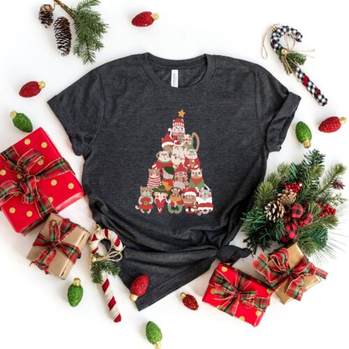 Cat Christmas Tree Shirt: Meowy Cat Lover Gift Merry Christmas image 0