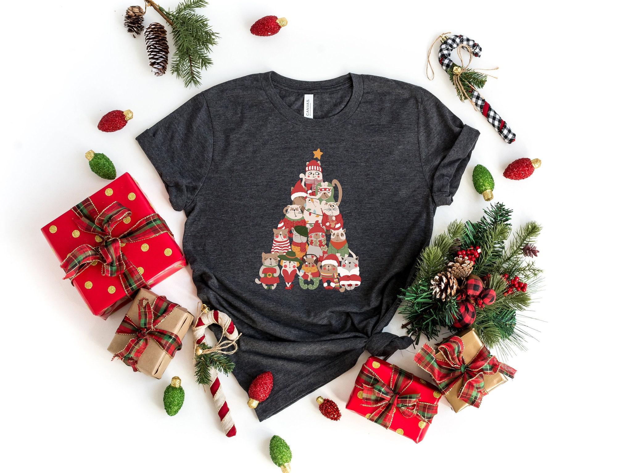 Cat Christmas Tree Shirt: Meowy Cat Lover Gift Merry Christmas image 0