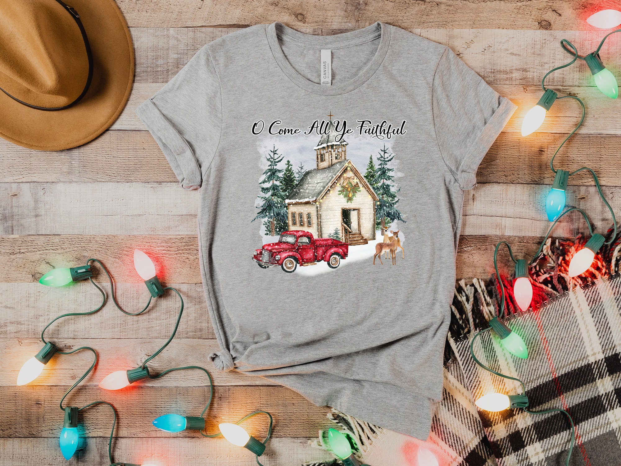 O' Come All Ye Faithful T-Shirt | Christmas Tree Shirt image 2