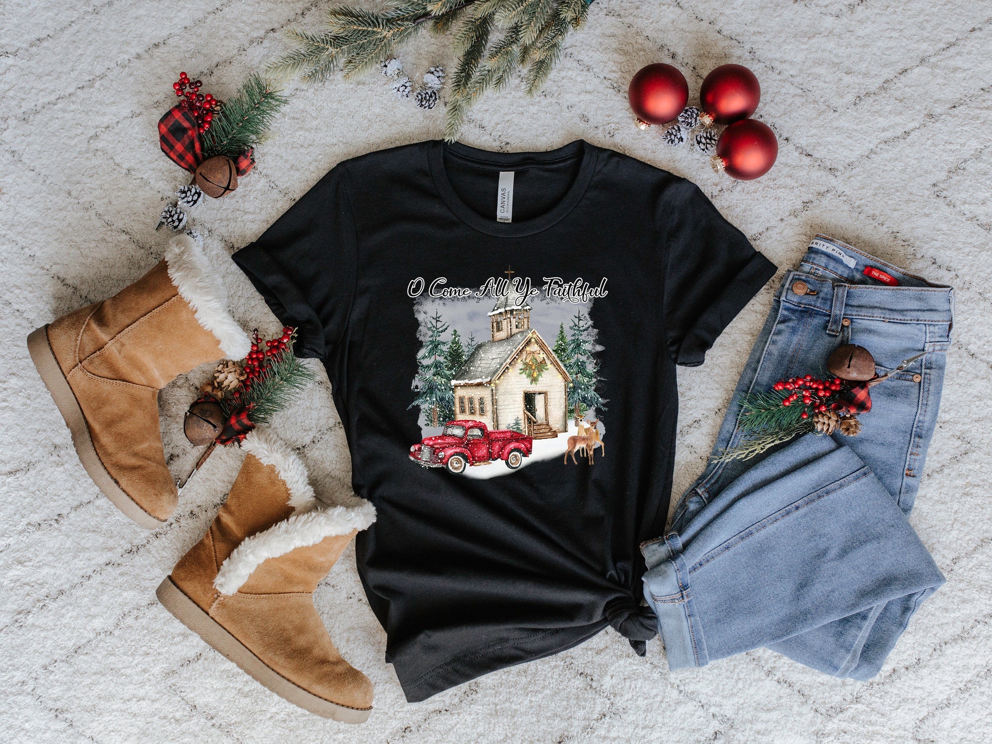 O' Come All Ye Faithful T-Shirt | Christmas Tree Shirt image 1