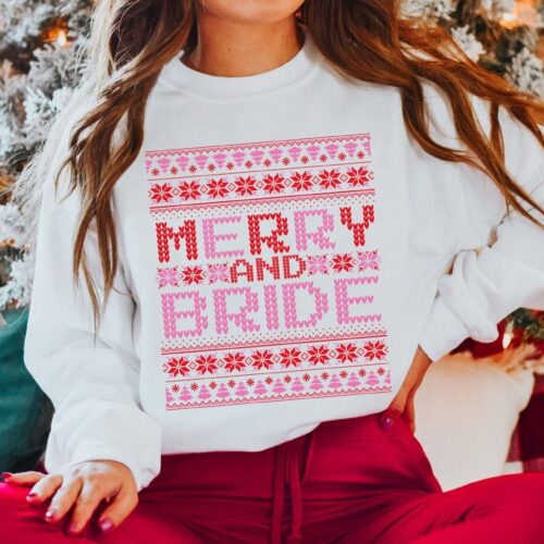 Merry Bride Ugly Christmas Sweatshirt: Holiday Gift for Bride Ugly Xmas Bride image 0