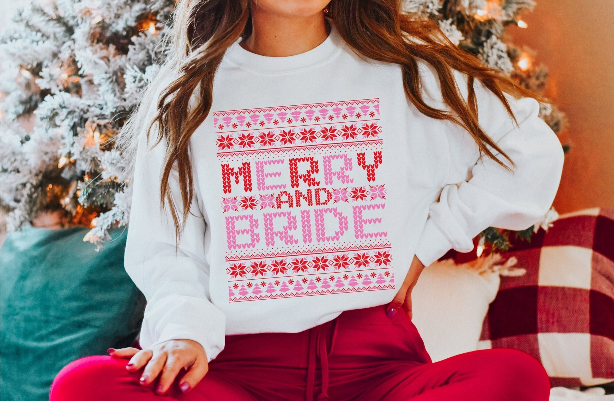 Merry Bride Ugly Christmas Sweatshirt: Holiday Gift for Bride Ugly Xmas Bride image 0