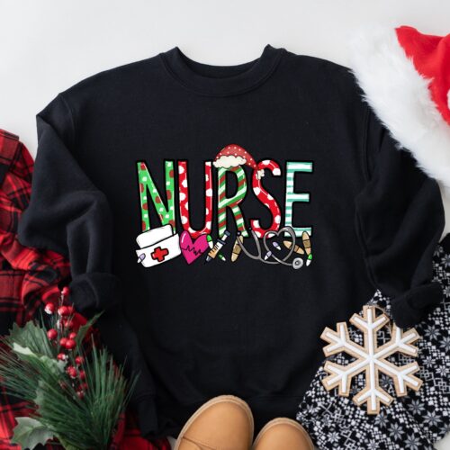 Christmas Nurse Shirt: Nursing School Santa Gift Stethoscope RN Tee image 0