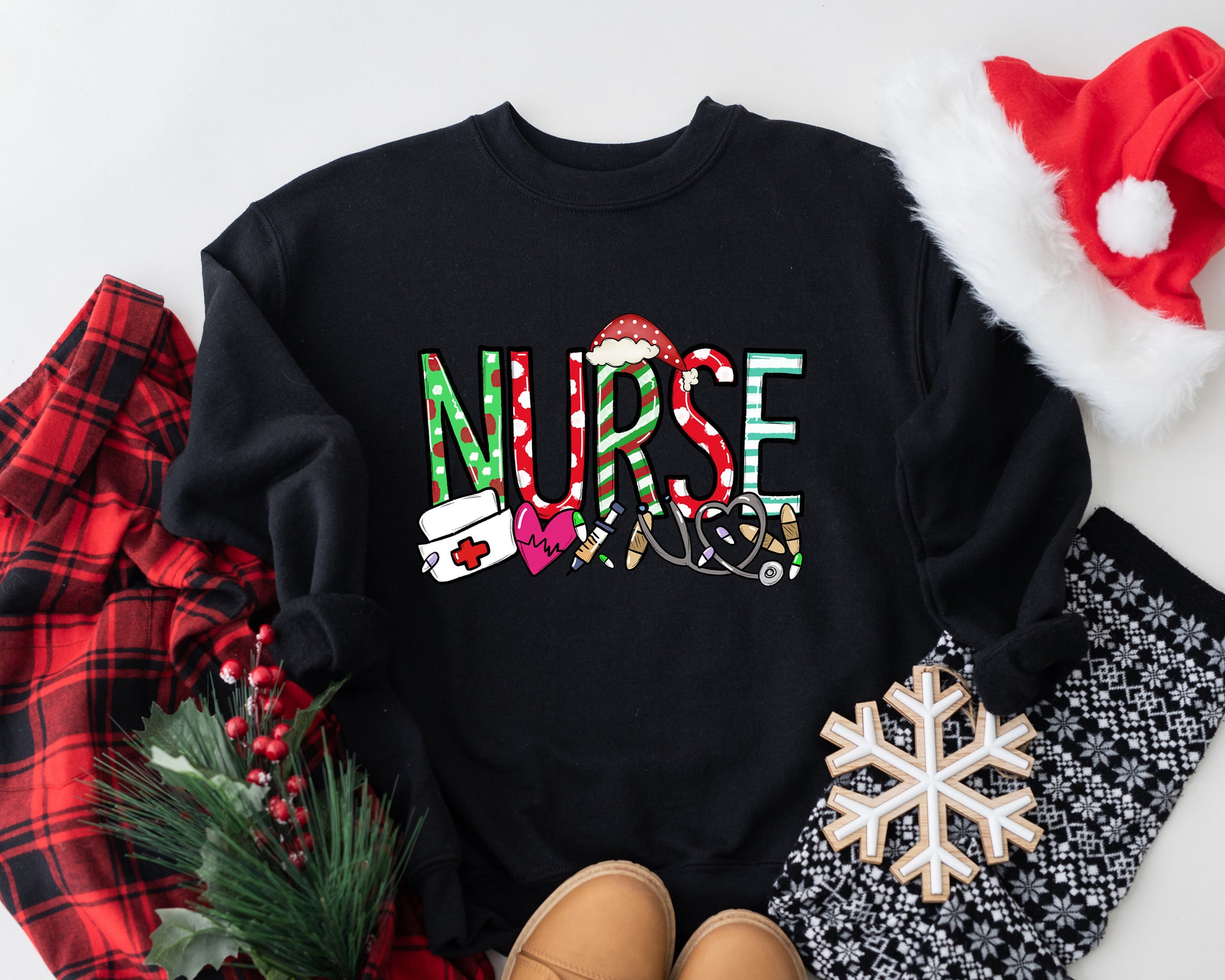 Christmas Nurse Shirt: Nursing School Santa Gift Stethoscope RN Tee image 0