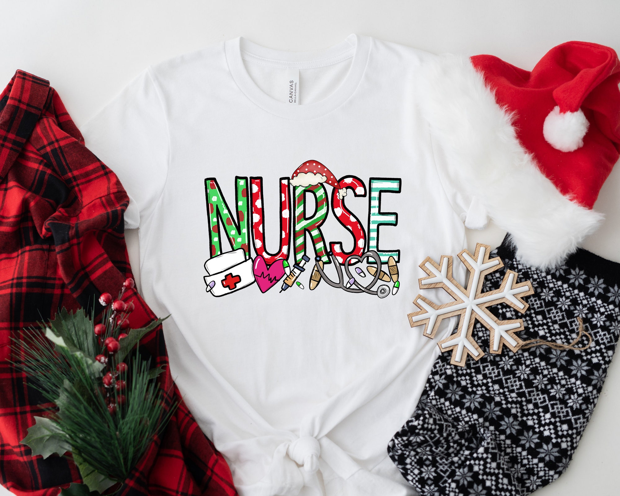 Christmas Nurse Shirt: Nursing School Santa Gift Stethoscope RN Tee image 1