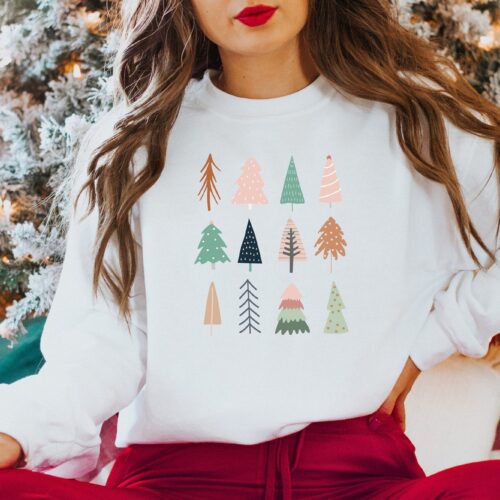 Boho Christmas Trees Shirt | Cute Christmas Sweatshirt image 0