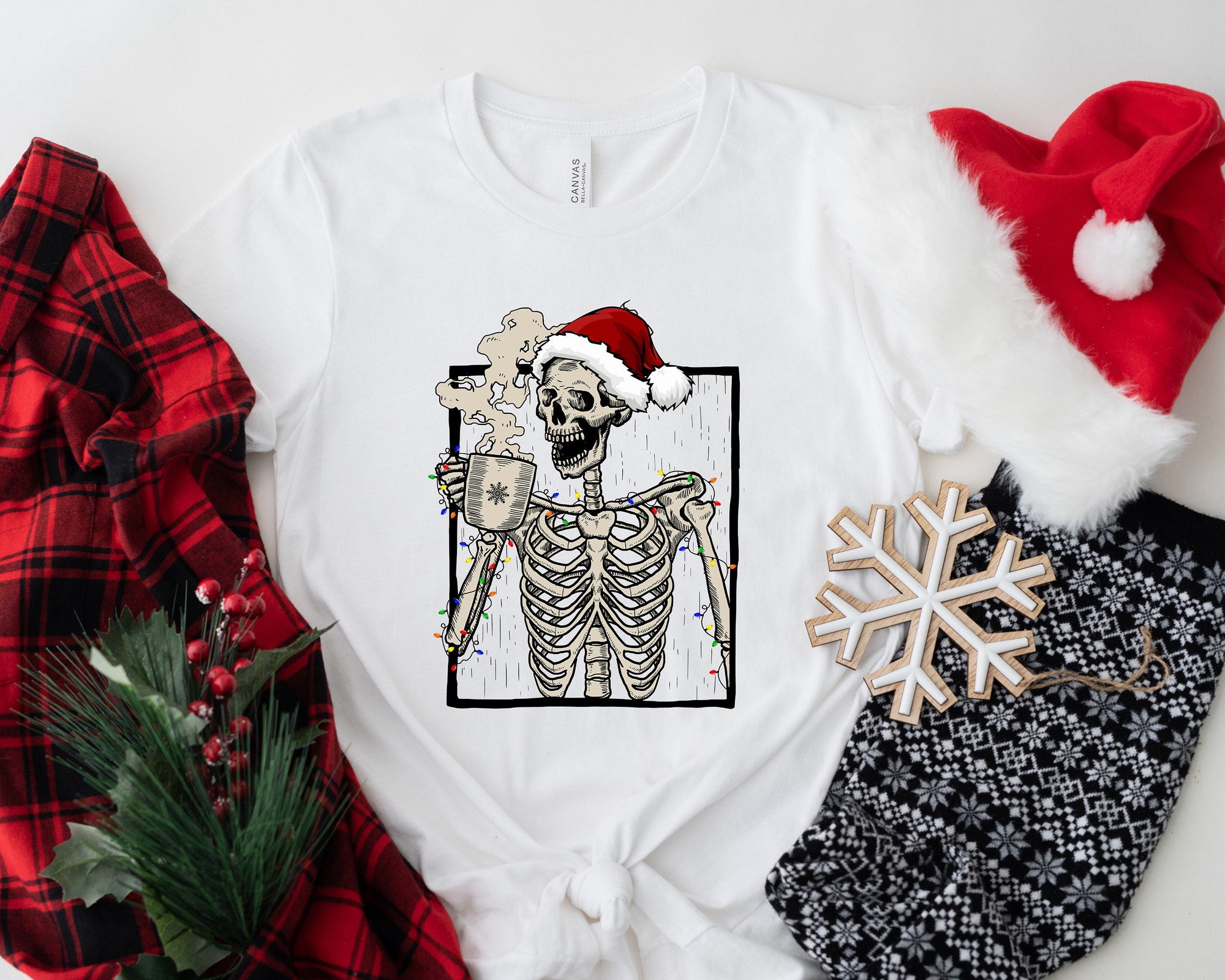 Dead Inside Skeleton Christmas Sweatshirt: Sarcastic Coffee Lover Gift Fall Sweater image 1