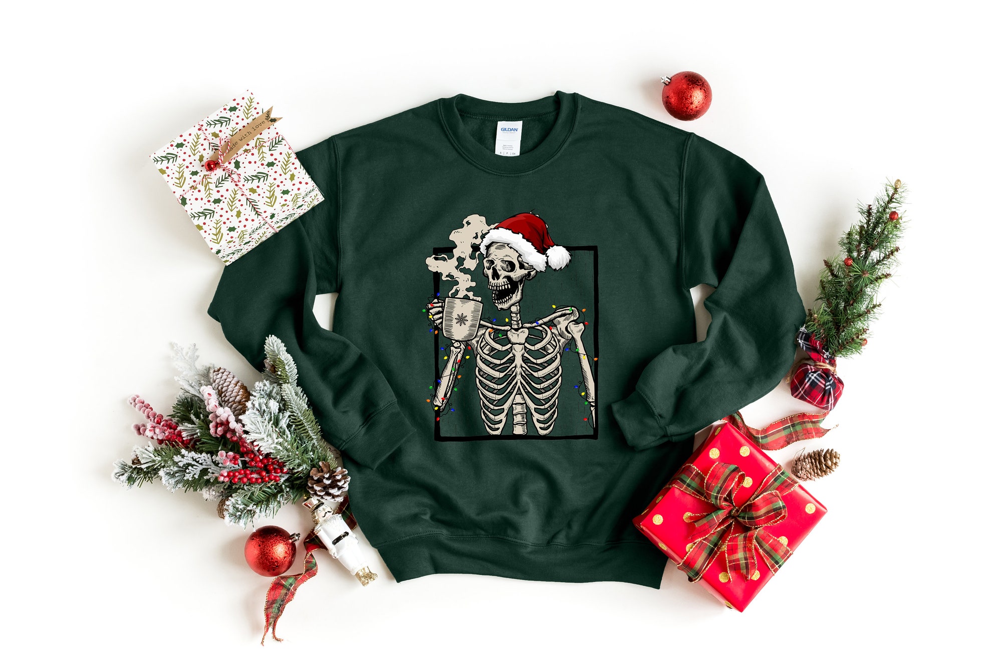 Dead Inside Skeleton Christmas Sweatshirt: Sarcastic Coffee Lover Gift Fall Sweater image 2