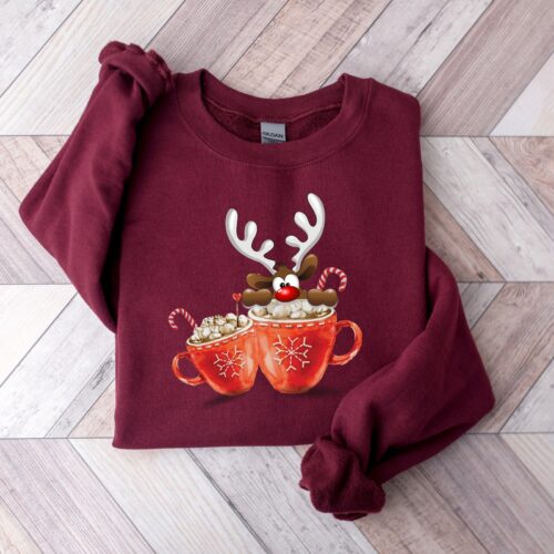 Christmas Cute Reindeer Sweatshirt: Matching Family Xmas Shirt image 0