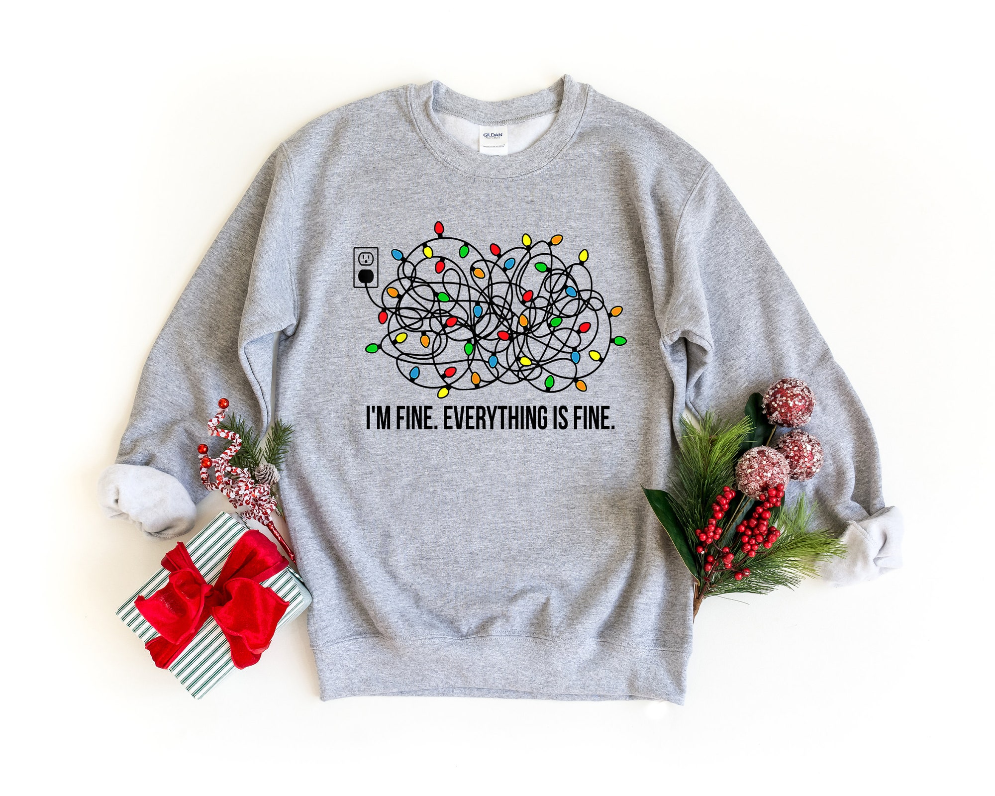 Cat Christmas Shirt | Funny Introvert Tee Sarcastic I'm Fine Shirt image 2