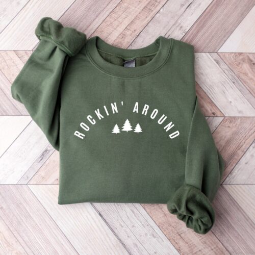 Christmas Sweatshirt, Rockin Around the Christmas Tree Shirt, Holiday Sweater, Merry Christmas Shirt, Minimal Christmas Sweatshirt, Xmas Tee image 0