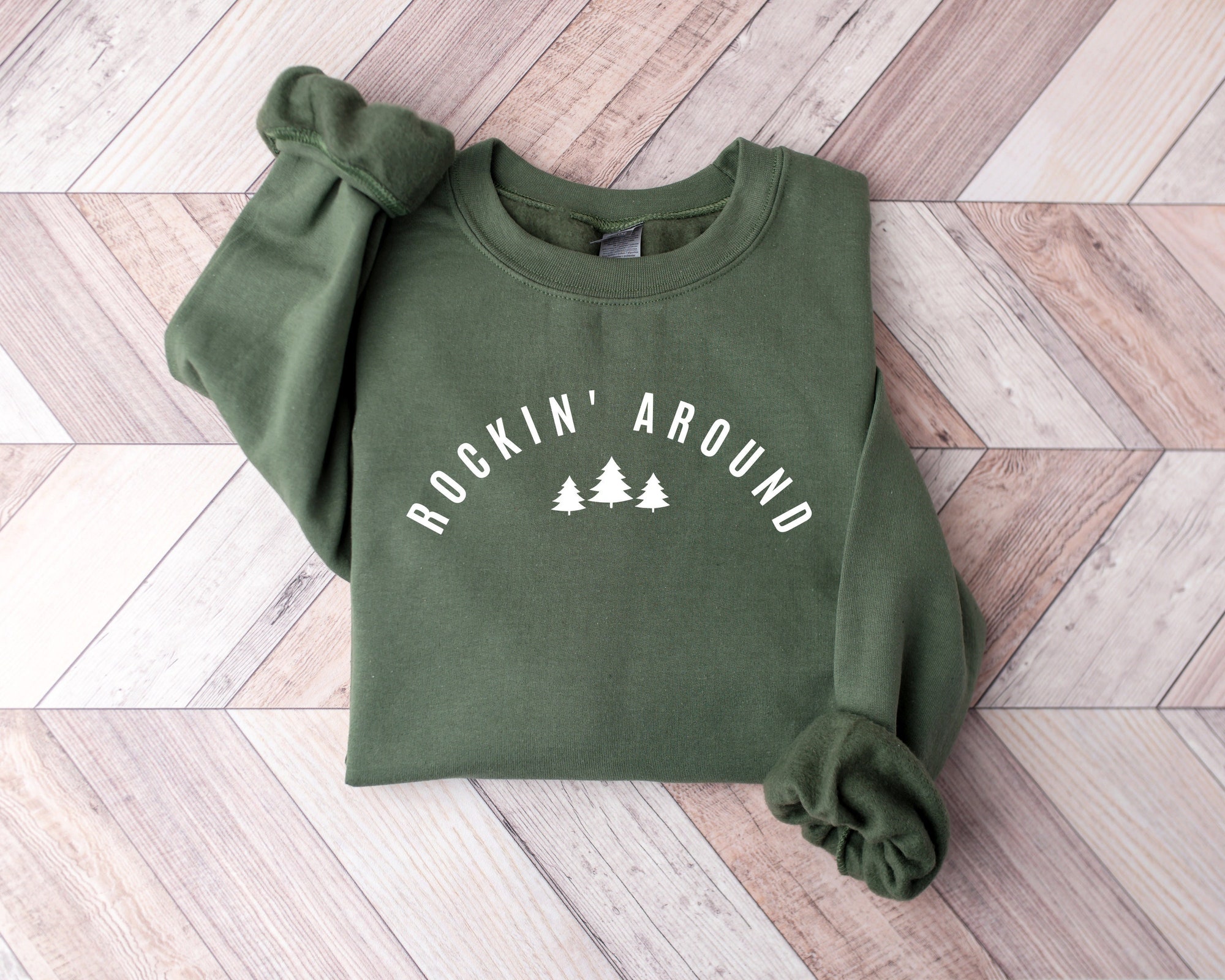 Christmas Sweatshirt, Rockin Around the Christmas Tree Shirt, Holiday Sweater, Merry Christmas Shirt, Minimal Christmas Sweatshirt, Xmas Tee image 0