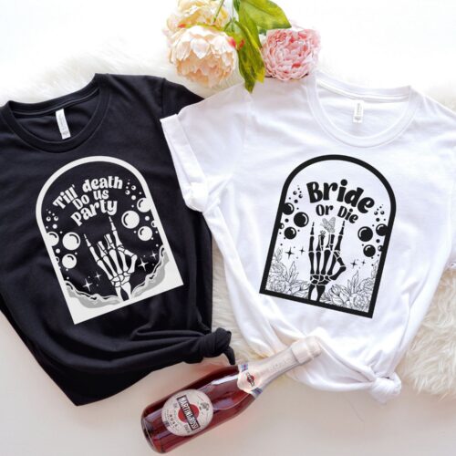 Spooky Bride or Die Bachelorette & Funny Bridesmaid Party Tees image 0