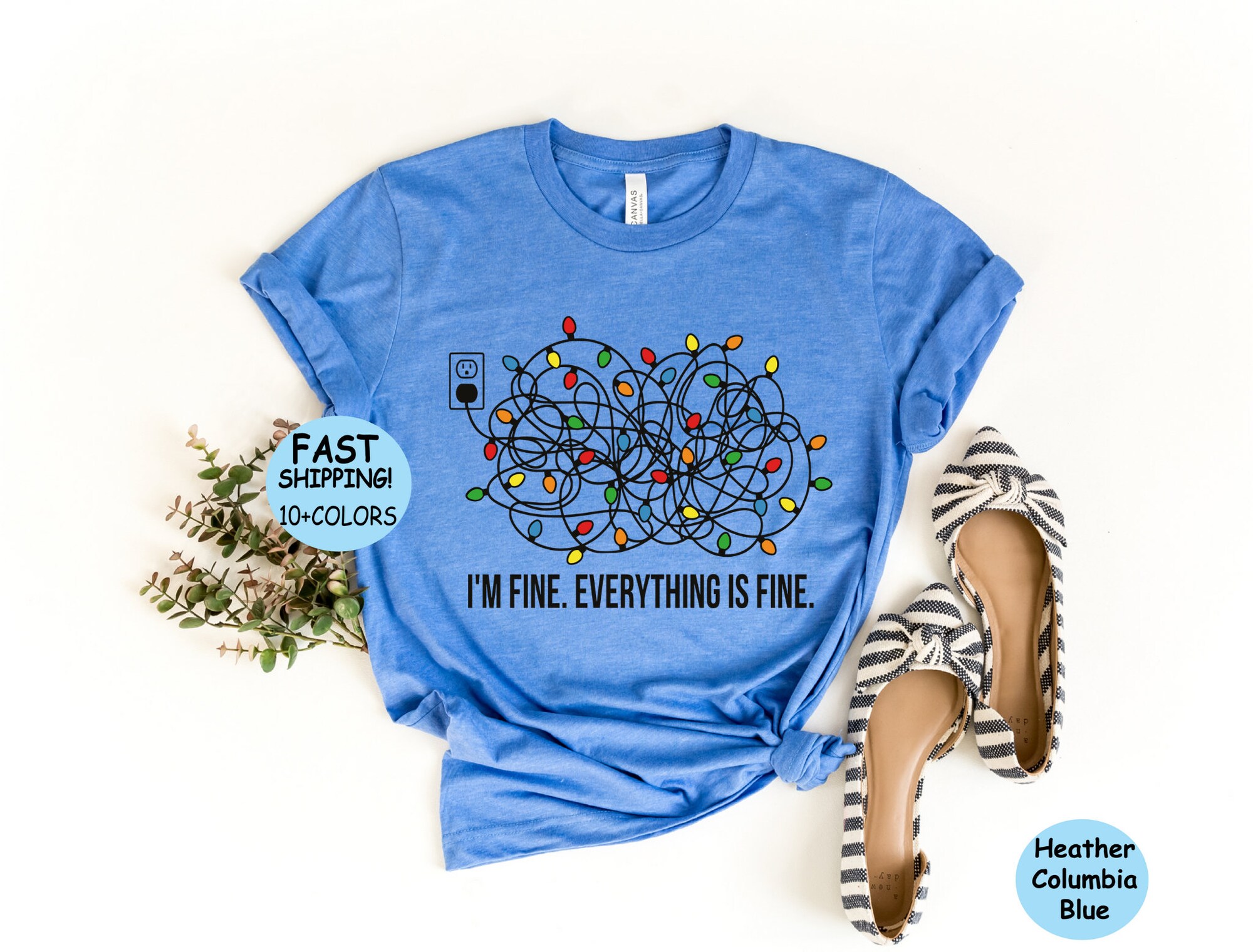 I'm Fine Everything Is Fine Christmas Sweatshirt Women's Lights Shirt image 3