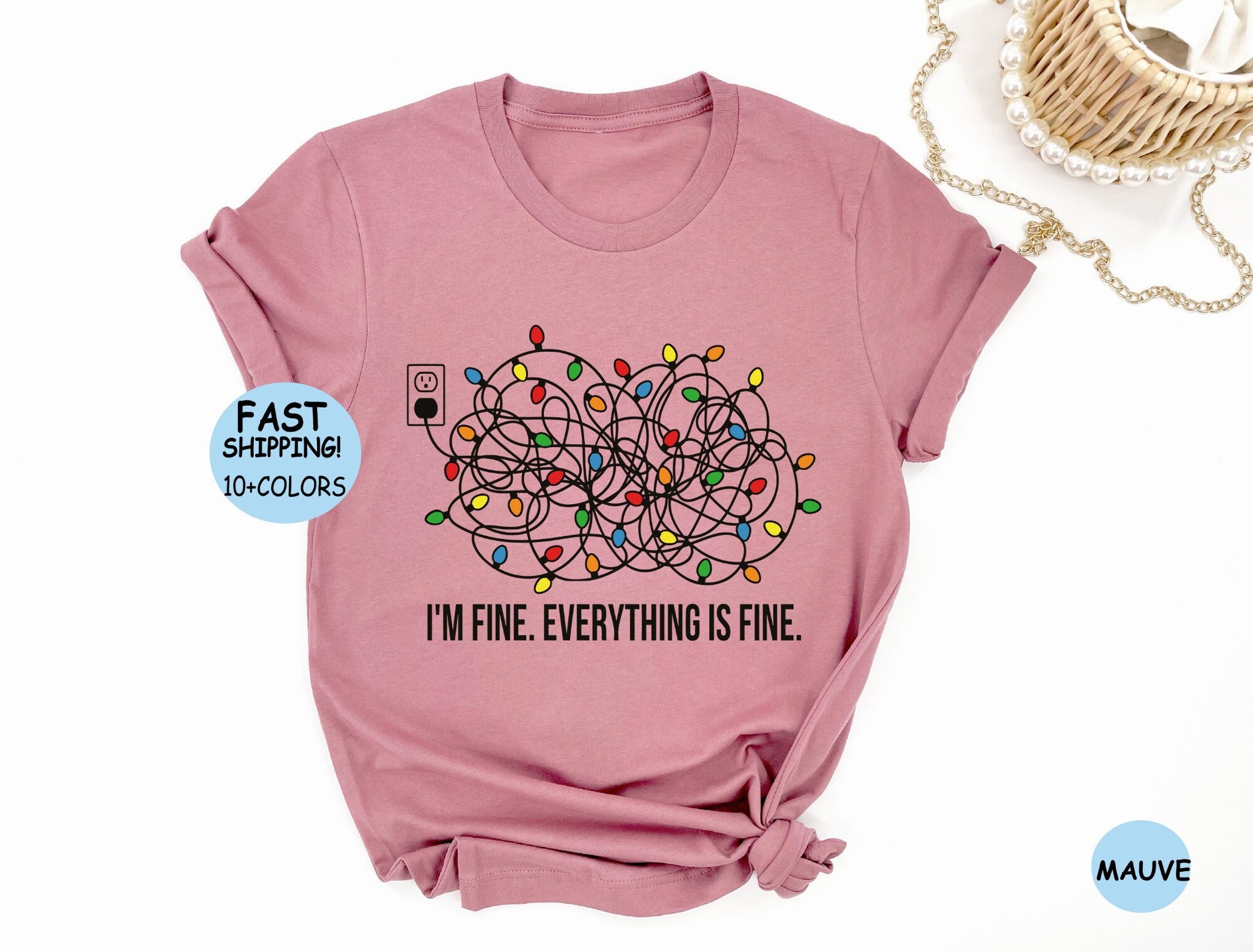 I'm Fine Everything Is Fine Christmas Sweatshirt Women's Lights Shirt image 5