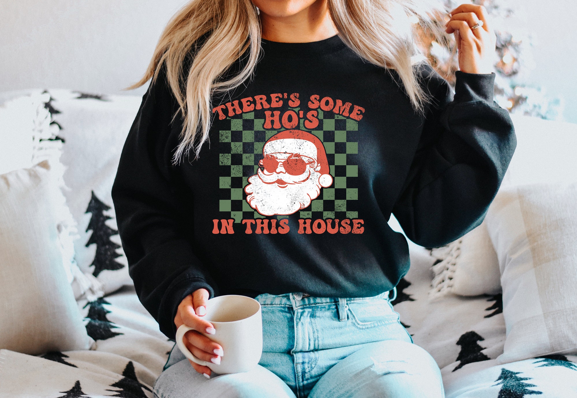 There Is Some Ho's In This House Shirt, Christmas Sweater, Funny Christmas Sweatshirt Gift, Funny Santa Hoodie, Christmas Holiday Shirt image 1