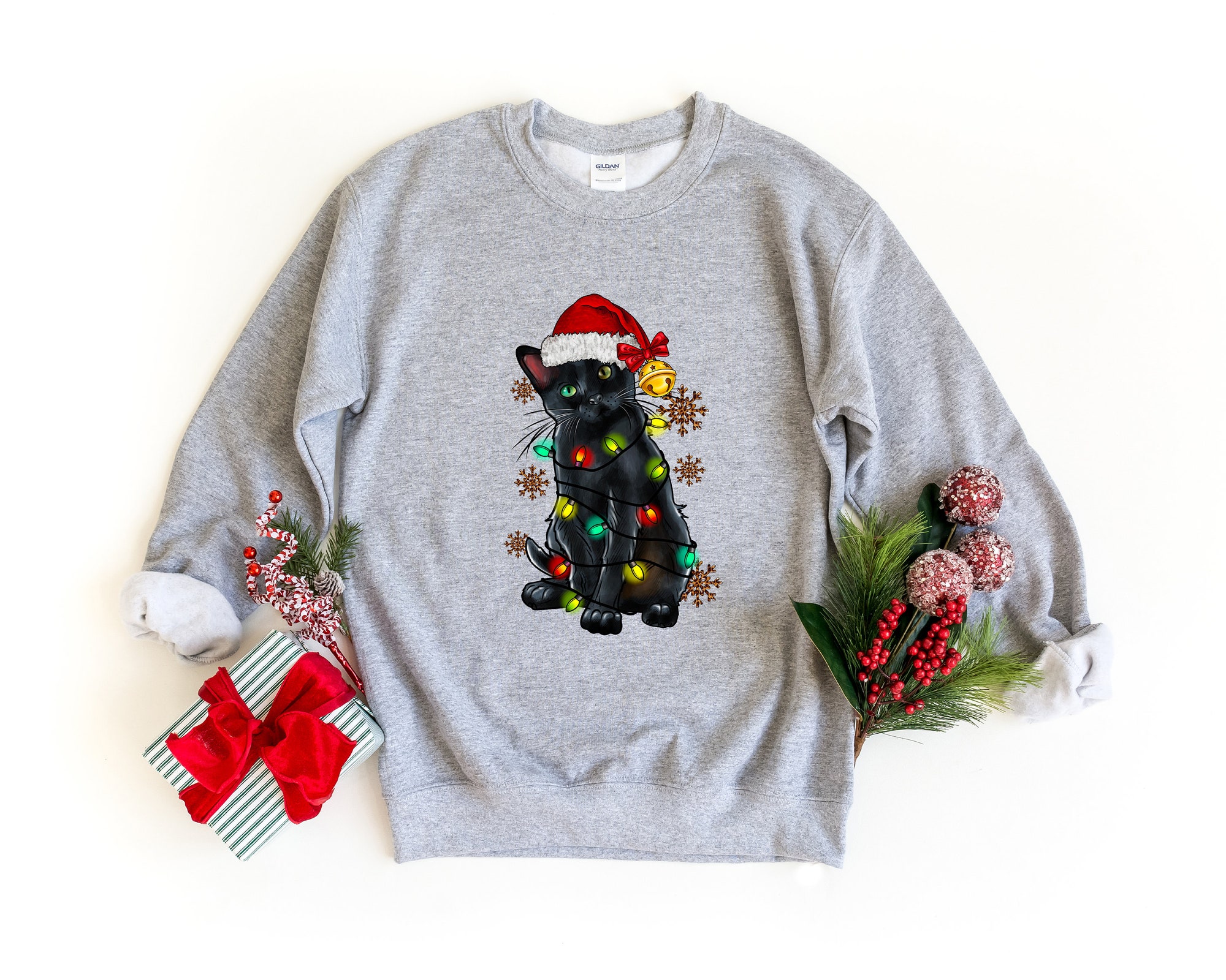 Cat Christmas Sweater: Sweatshirt Black Cat Shirt Kitten Lover Gift image 2