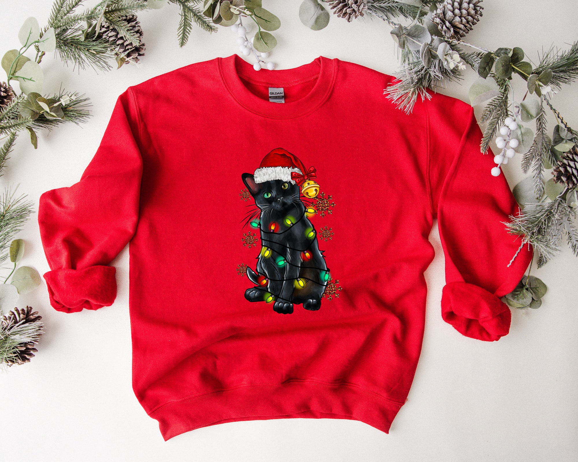 Cat Christmas Sweater: Sweatshirt Black Cat Shirt Kitten Lover Gift image 1