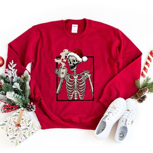 Dead Inside Skeleton Christmas Sweatshirt: Sarcastic Coffee Lover Gift Fall Sweater image 0