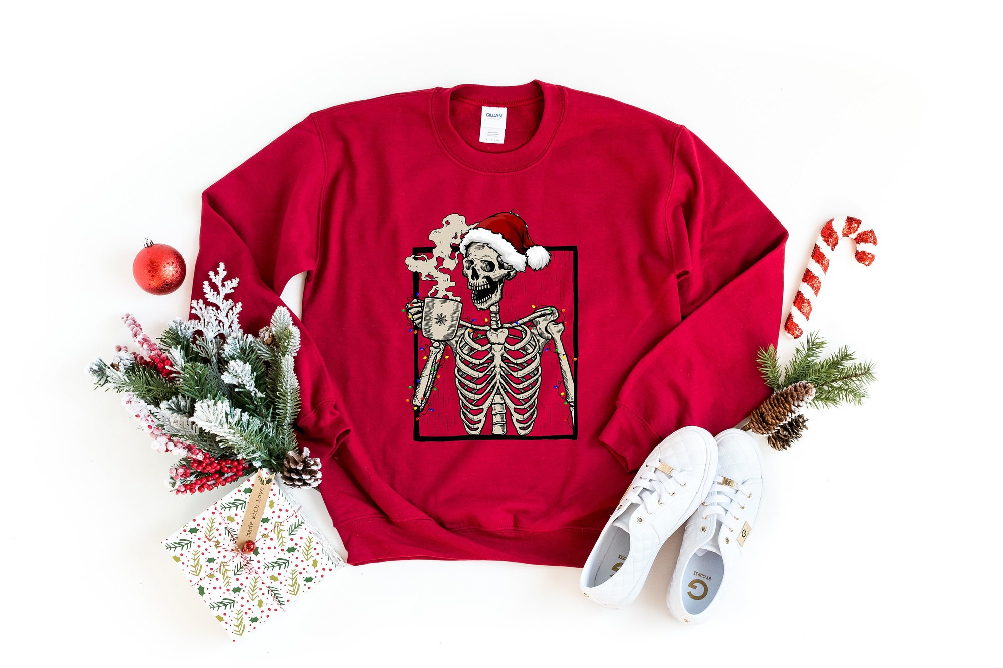 Dead Inside Skeleton Christmas Sweatshirt: Sarcastic Coffee Lover Gift Fall Sweater image 0