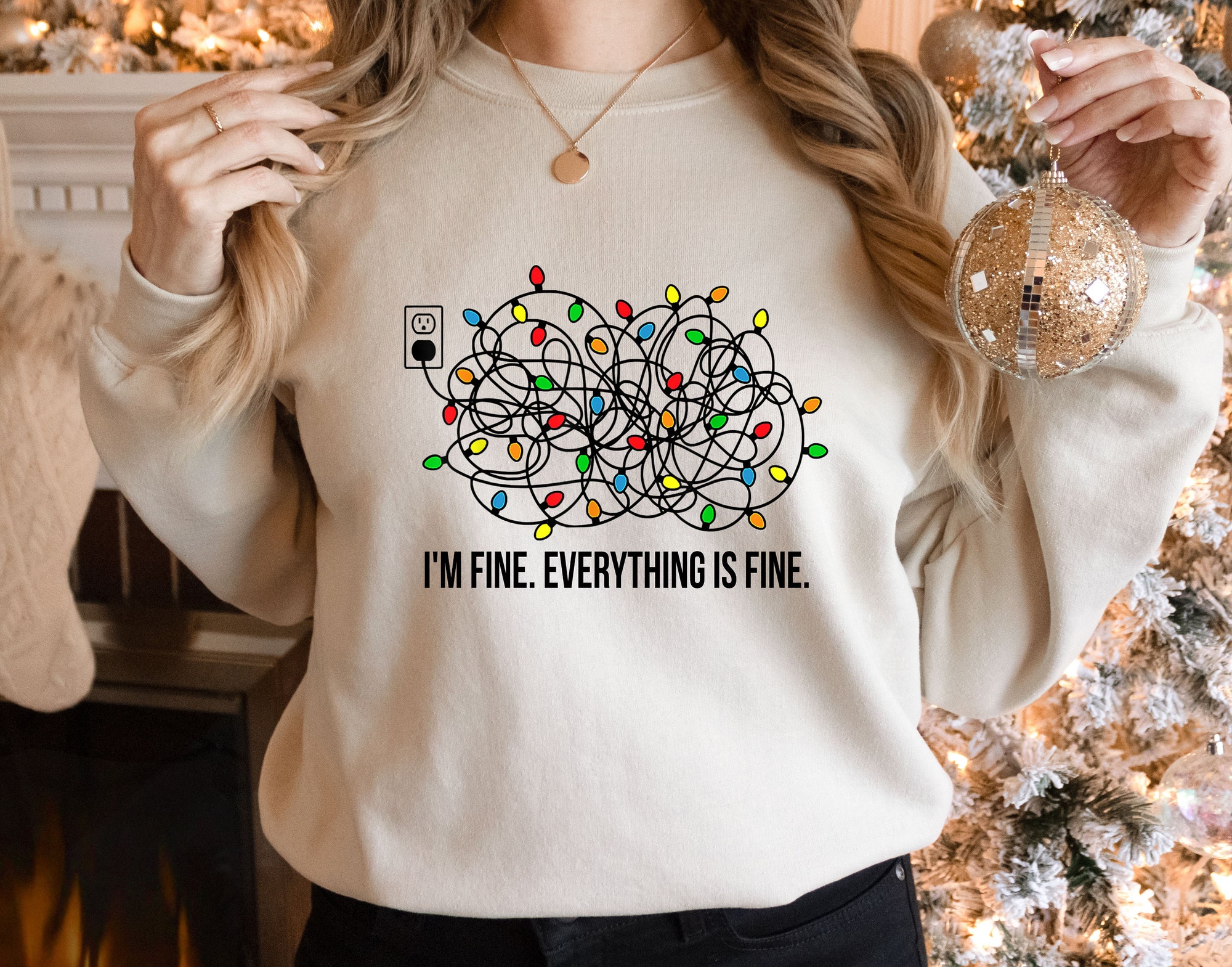 Cat Christmas Shirt | Funny Introvert Tee Sarcastic I'm Fine Shirt image 1