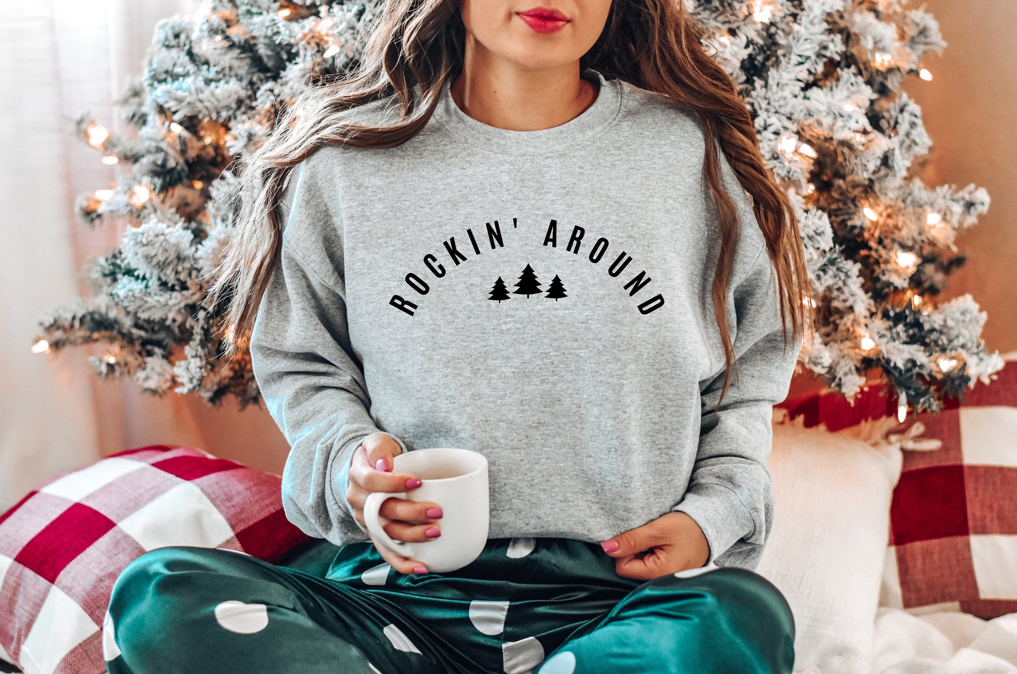 Christmas Sweatshirt, Rockin Around the Christmas Tree Shirt, Holiday Sweater, Merry Christmas Shirt, Minimal Christmas Sweatshirt, Xmas Tee image 2