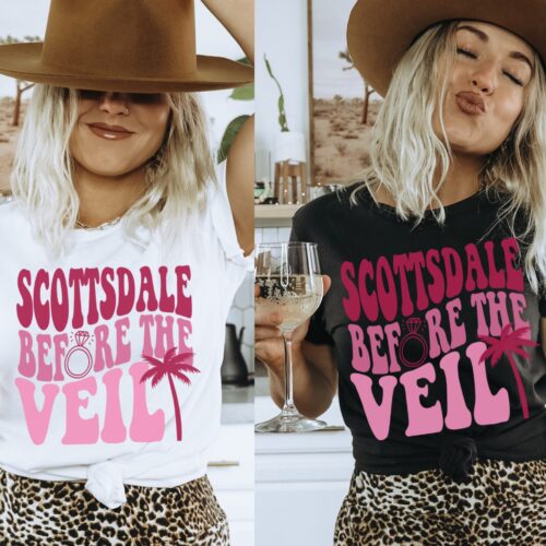 Scottsdale Bachelorette: Retro & Pink Bride Tees Desert Party Shirts image 0