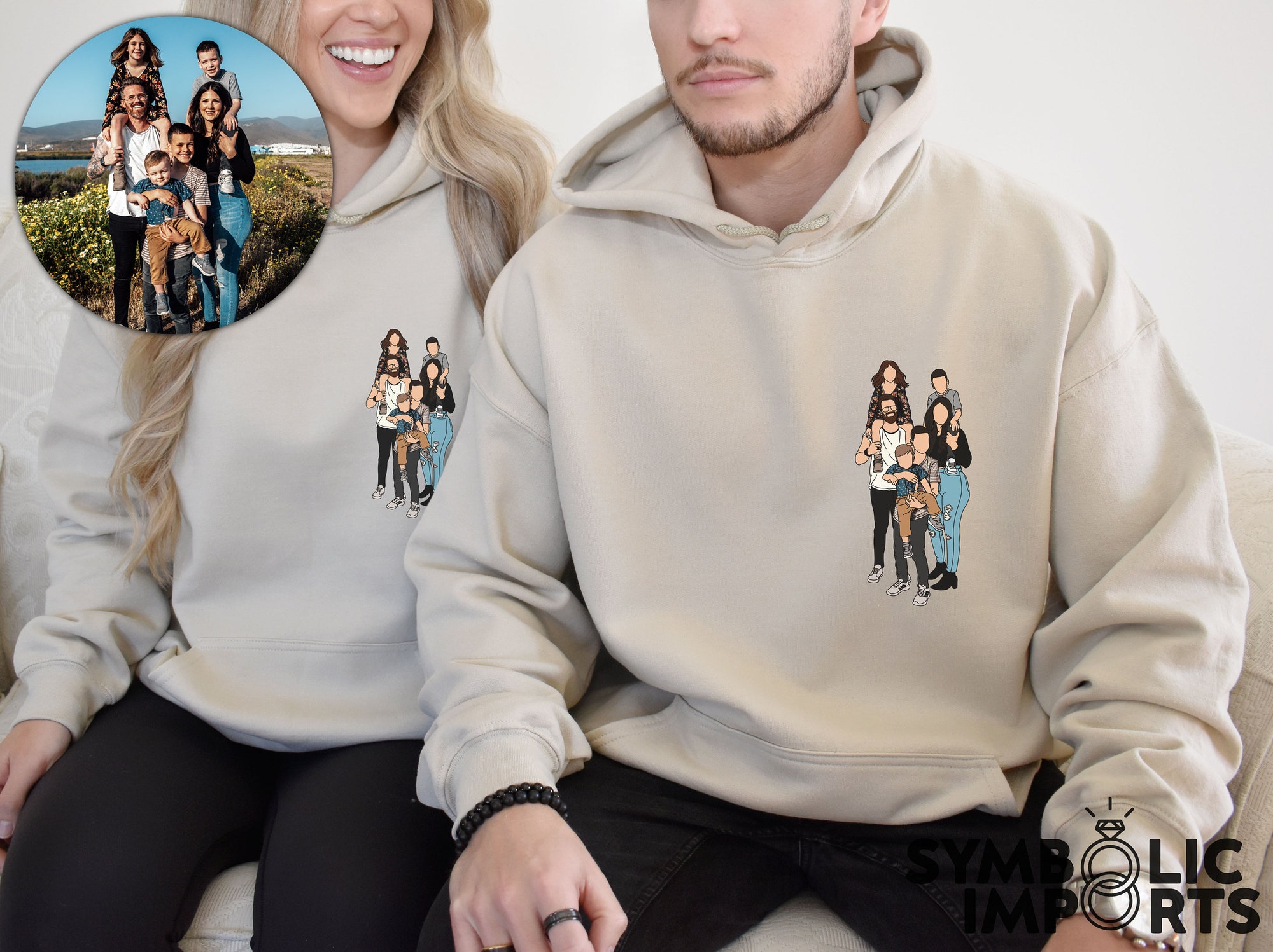 Unique Custom Christmas Present for Mom: Outline Drawing Family Portrait Print Sweatshirt image 1