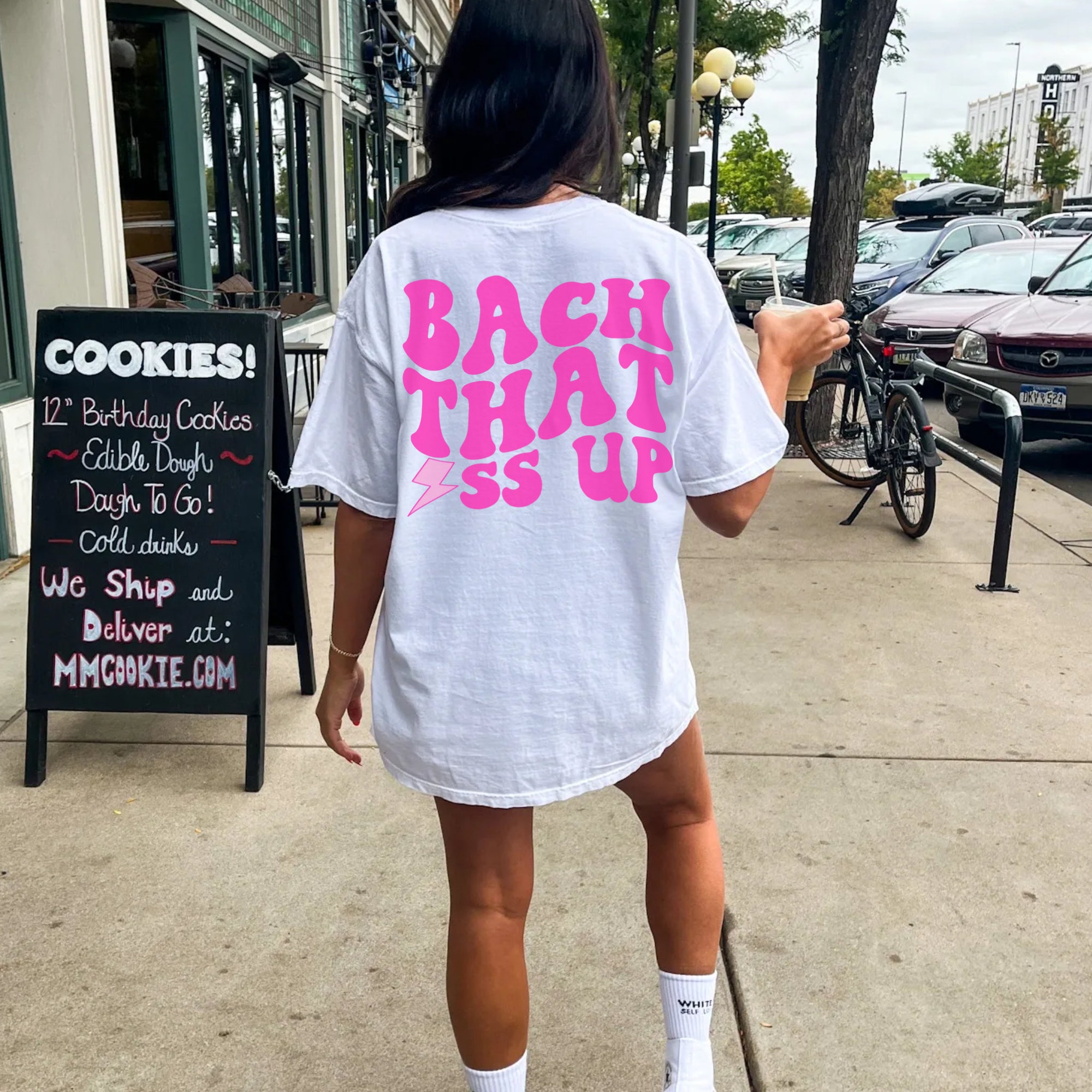 Custom Groovy Retro Bachelorette Shirt: Bach That Ass Up Pink Personalized image 2