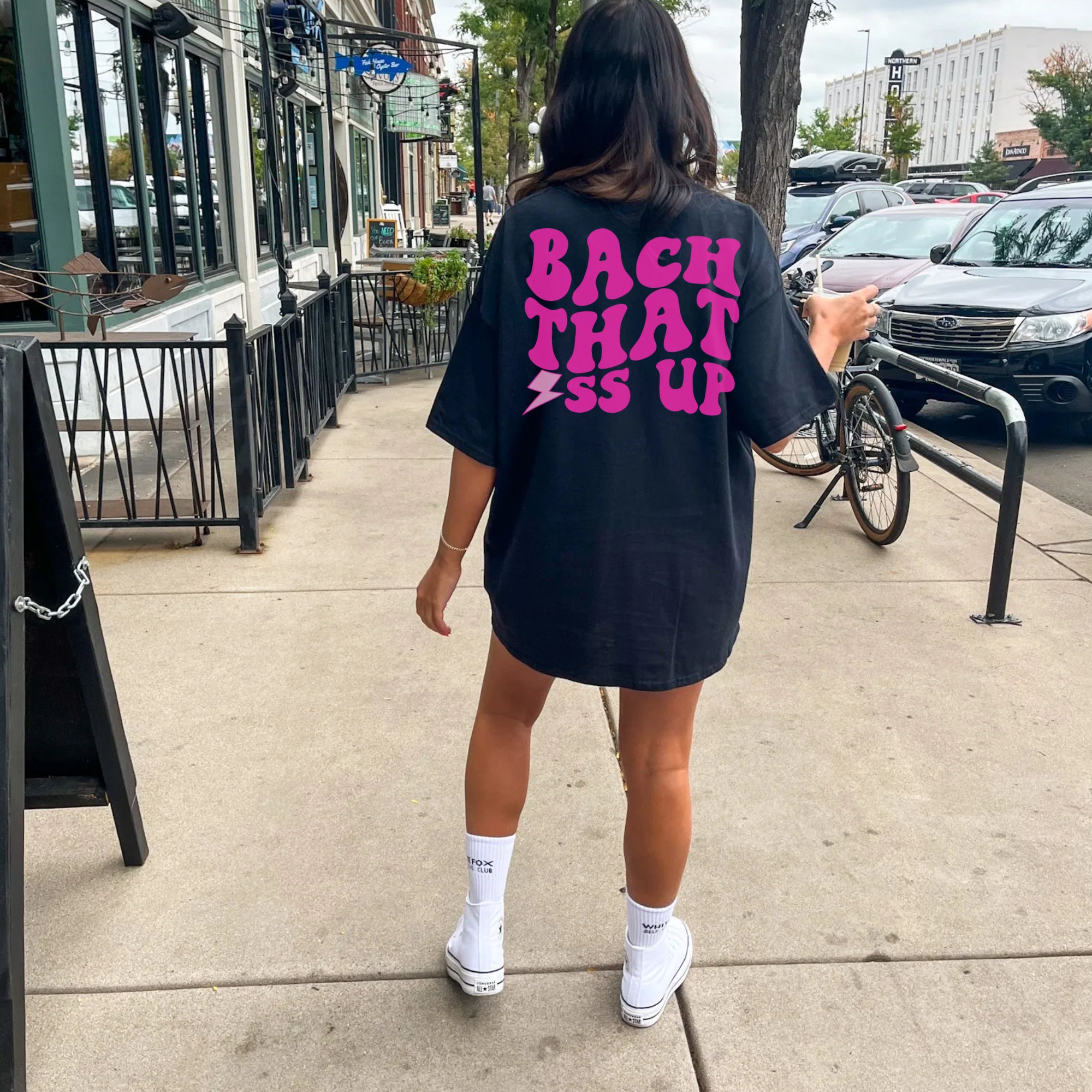 Custom Groovy Retro Bachelorette Shirt: Bach That Ass Up Pink Personalized image 3