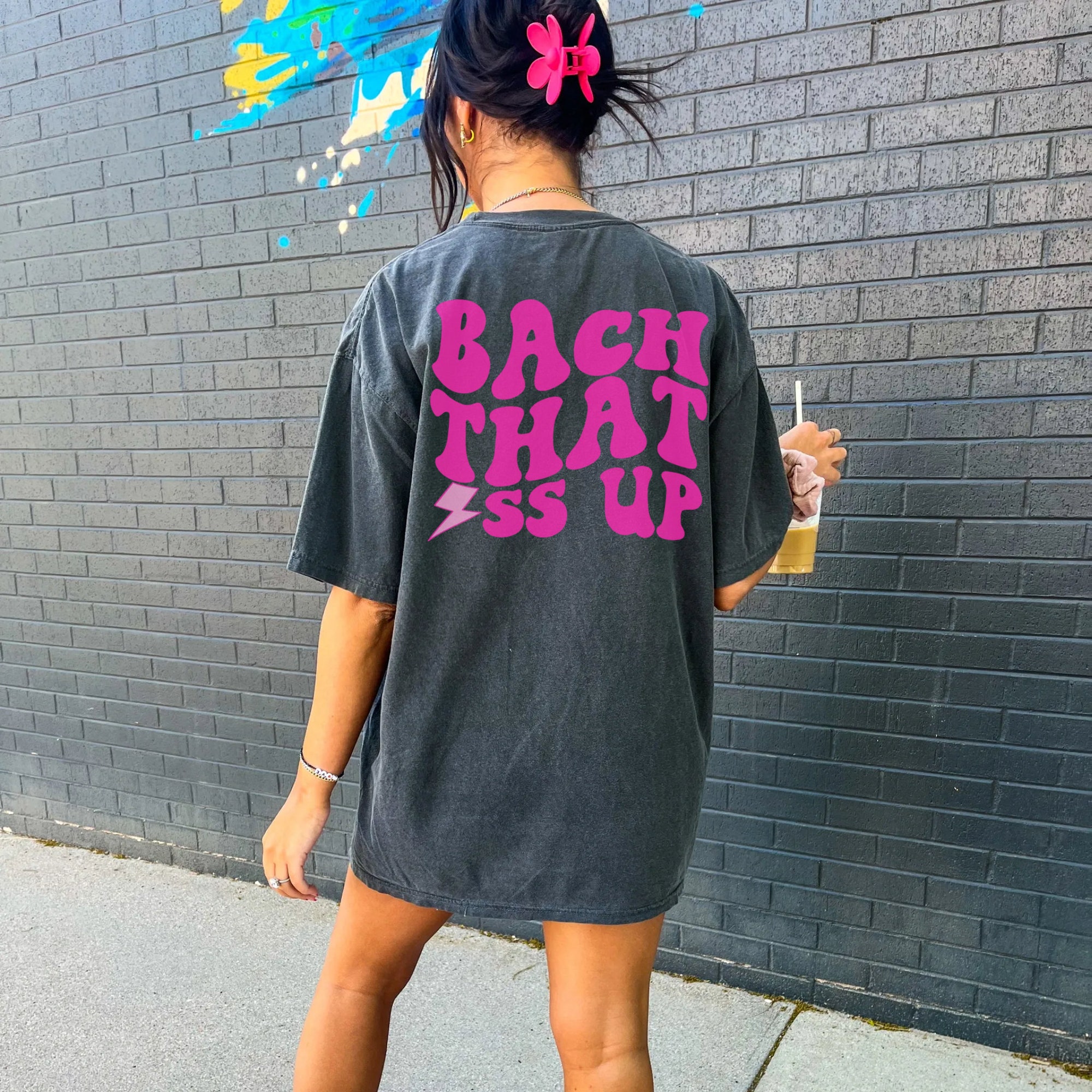 Custom Groovy Retro Bachelorette Shirt: Bach That Ass Up Pink Personalized image 1