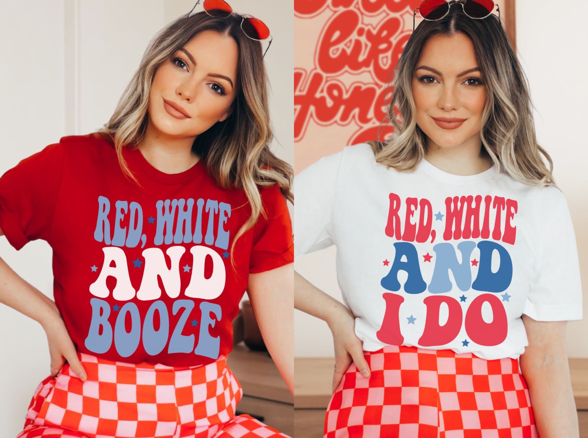 Fourth of July Bachelorette: Retro Tees 'Red White & I Do' Bride & Crew Shirts image 1