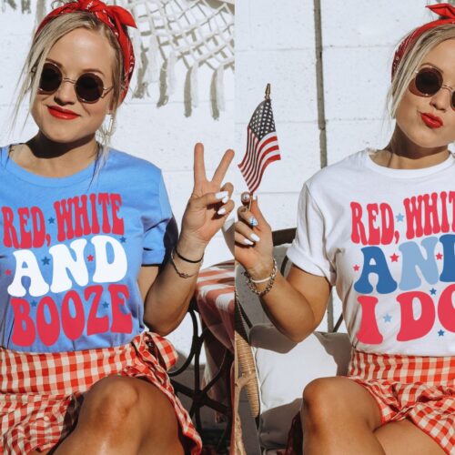 Fourth of July Bachelorette: Retro Tees 'Red White & I Do' Bride & Crew Shirts image 0