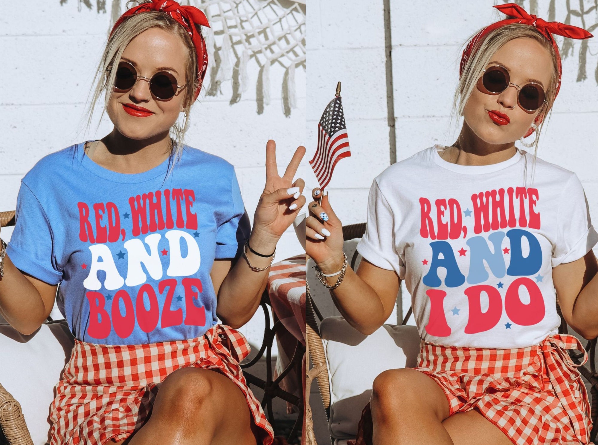 Fourth of July Bachelorette: Retro Tees 'Red White & I Do' Bride & Crew Shirts image 0