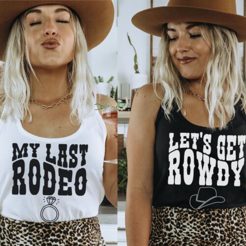 Retro Cowgirl Bachelorette Tanks: 'Let's Get Rowdy' Cowgirl Party Tees image 0