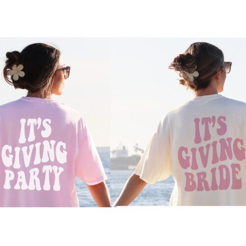 It's Giving Bride Party Shirt, Comfort Colors Tee, Retro Bride Shirt, Groovy Bachelorette Party, Bach Aesthetic, Bridal Party, Words on Back image 0